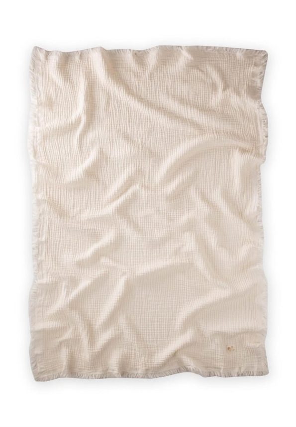 Four-Layer Fringed Muslin Blanket 80X120 Cm Natural