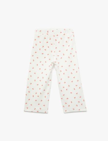 Girls' Cherry Print Wide Leg Pants with Bow and Elastic Waist