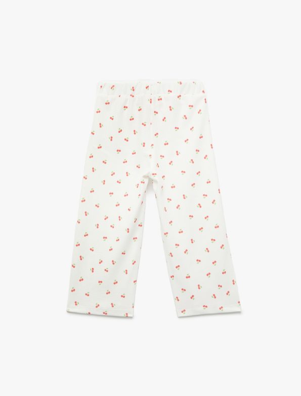 Girls' Cherry Print Wide Leg Pants with Bow and Elastic Waist