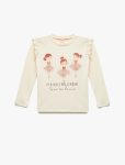 Girls' Long Sleeve Ballerina Print Cotton T-Shirt