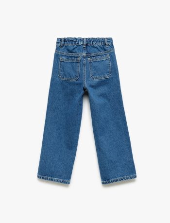 Girls' Cotton Pocket Detail Wide Leg Denim Pants