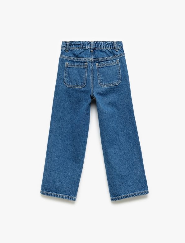 Girls' Cotton Pocket Detail Wide Leg Denim Pants