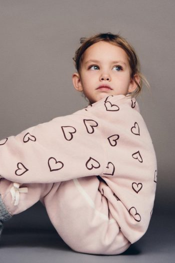 Girls' Cotton Pink Heart Pattern Sweatshirt and Jogger Set