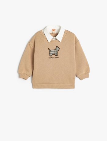 Girls' Long Sleeve Dog Appliqué Cotton Sweatshirt