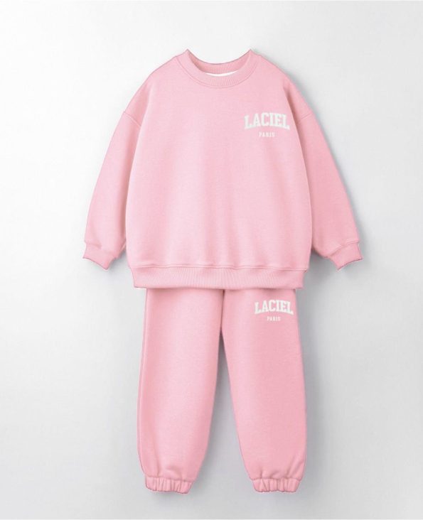 Girls' Cotton Pink Sweatshirt and Jogger Set