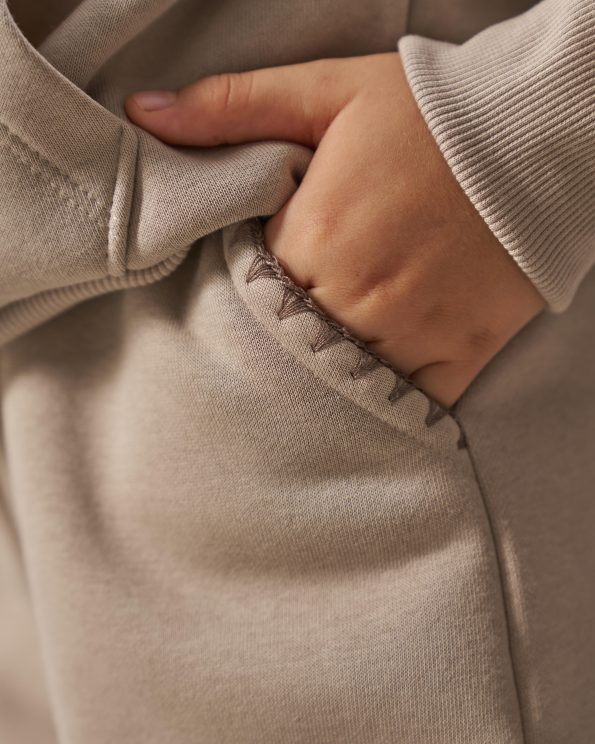Girls' Cotton Beige Hooded Sweatshirt and Jogger Set