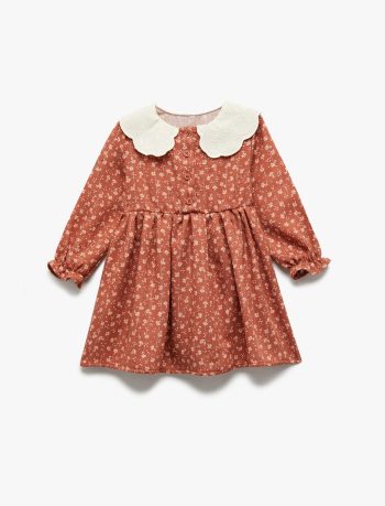 Girls' Long Sleeve Floral Baby Collar Dress