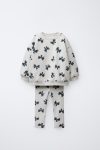 Girls' Cotton Cream Bow Patterned Sweatshirt and Leggings Set