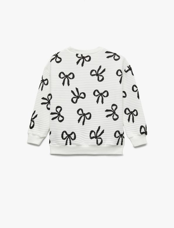 Girls' Bow Print Long Sleeve Crew Neck Sweatshirt