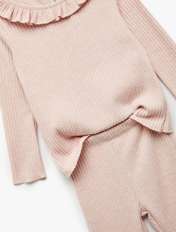 Girls' Long Sleeve Ruffled Neckline 2-Piece Set