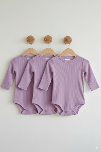Lindakids 100% Cotton Long Sleeve Snap Bodysuit Set in Lilac