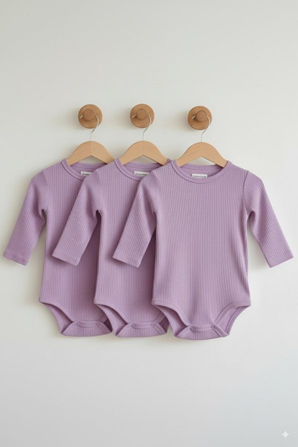 Lindakids 100% Cotton Long Sleeve Snap Bodysuit Set in Lilac