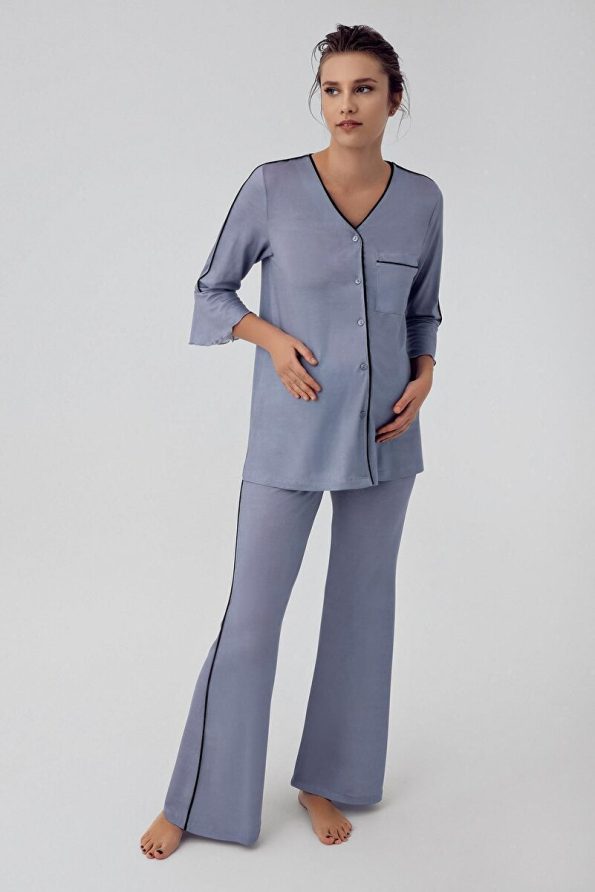 Short Sleeve Button-Up Stretch Viscose Maternity Pajama Set