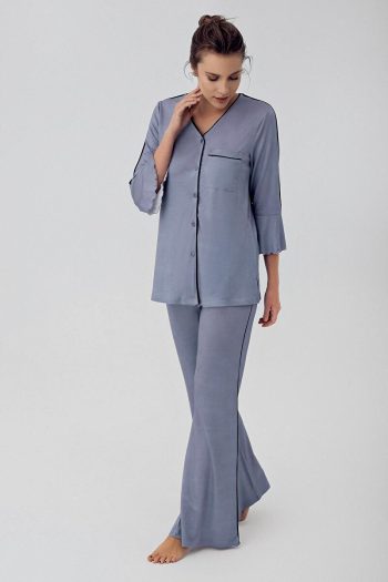 Short Sleeve Button-Up Stretch Viscose Maternity Pajama Set
