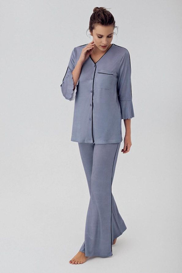 Short Sleeve Button-Up Stretch Viscose Maternity Pajama Set