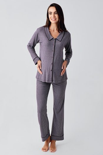 Artış Baby Button-Up Long Sleeve Stretch Viscose Maternity Pajama Set