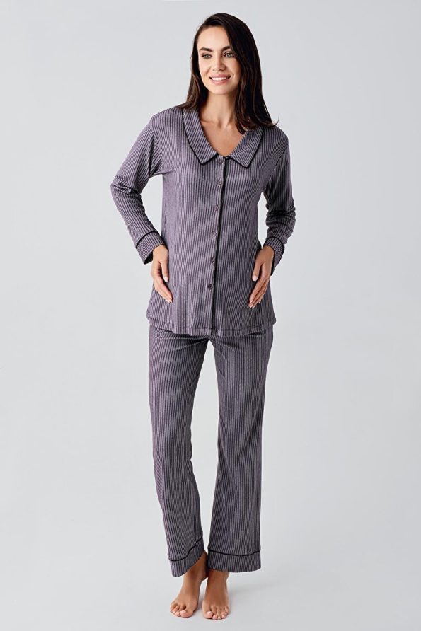 Artış Baby Button-Up Long Sleeve Stretch Viscose Maternity Pajama Set