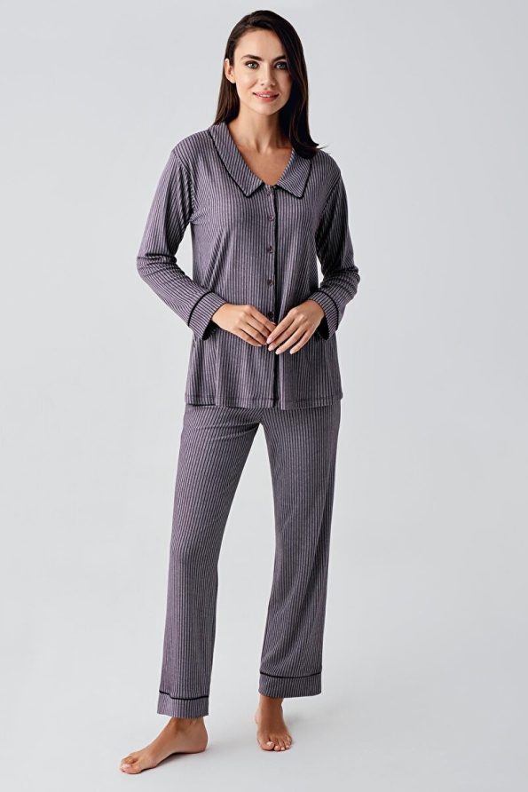 Artış Baby Button-Up Long Sleeve Stretch Viscose Maternity Pajama Set
