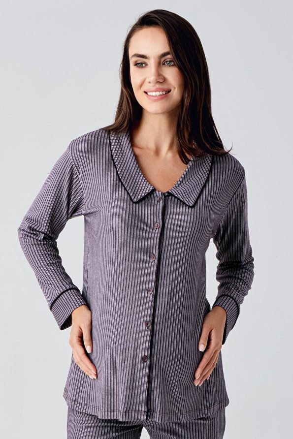 Artış Baby Button-Up Long Sleeve Stretch Viscose Maternity Pajama Set