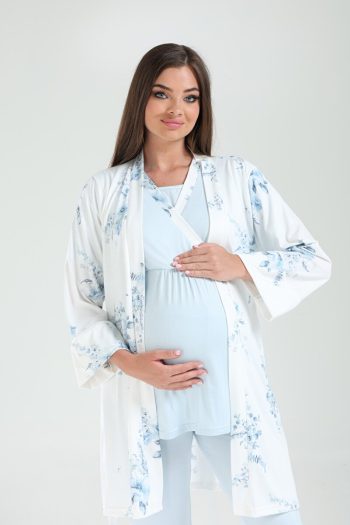 LOHOUSE Women's Blue Cross-Patterned Maternity Pajama Set