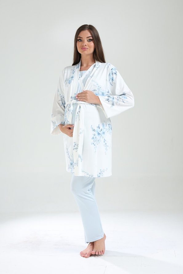 LOHOUSE Women's Blue Cross-Patterned Maternity Pajama Set