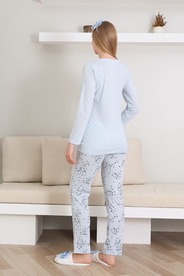 Maternity and Nursing Pajama Set with Buttons and Embroidery