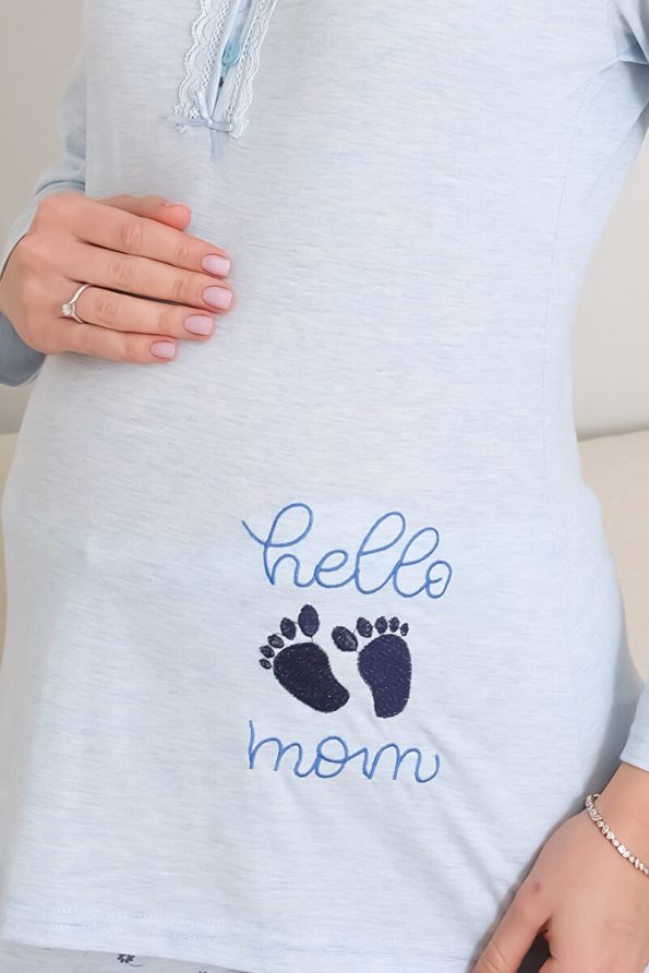 Maternity and Nursing Pajama Set with Buttons and Embroidery