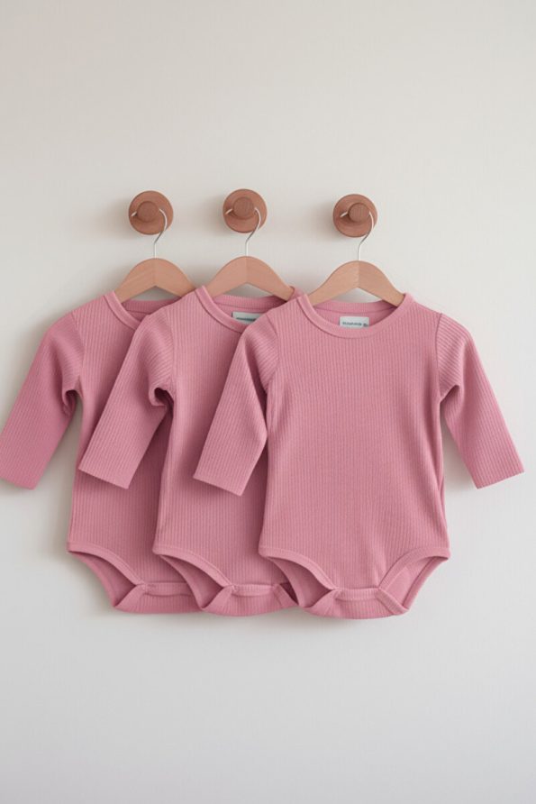 Lindakids Ribbed Cotton Long Sleeve Snapsuit Set for Babies - Pink