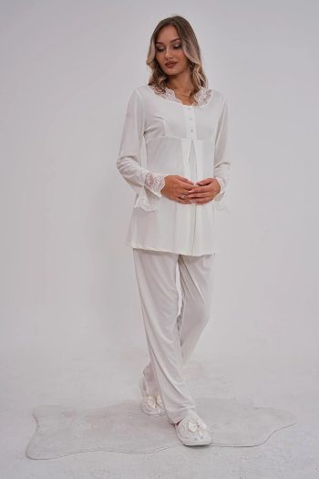 Mecit Maternity Long Sleeve Lace Detail Pajama Set