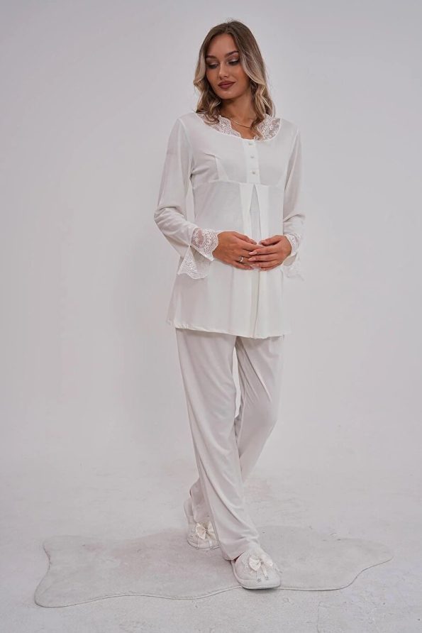 Mecit Maternity Long Sleeve Lace Detail Pajama Set