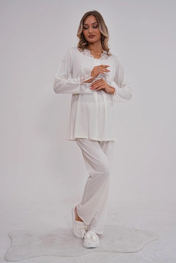 Mecit Maternity Long Sleeve Lace Detail Pajama Set
