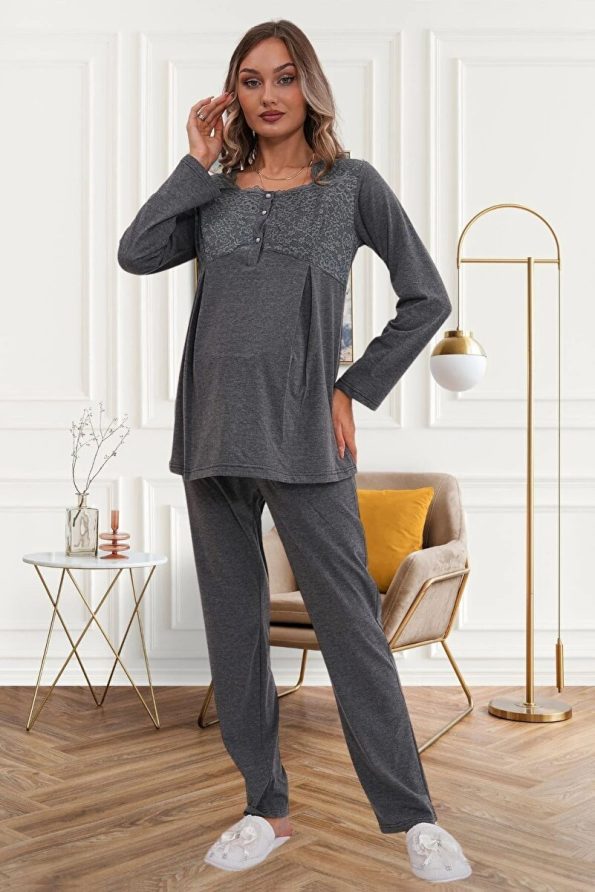 Mecit Maternity Lace Detailed Long Sleeve Pajama Set