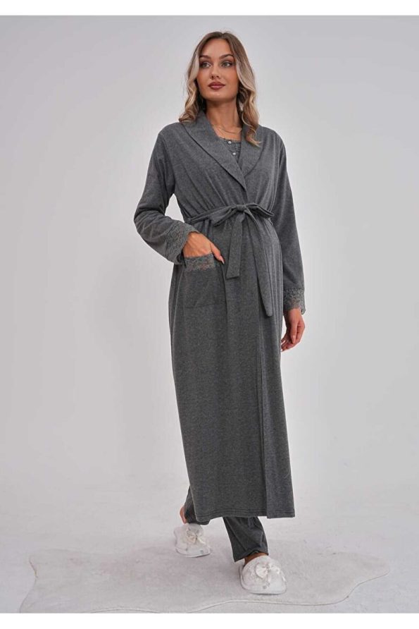Mecit Maternity Lace Detailed Long Sleeve Pajama Set
