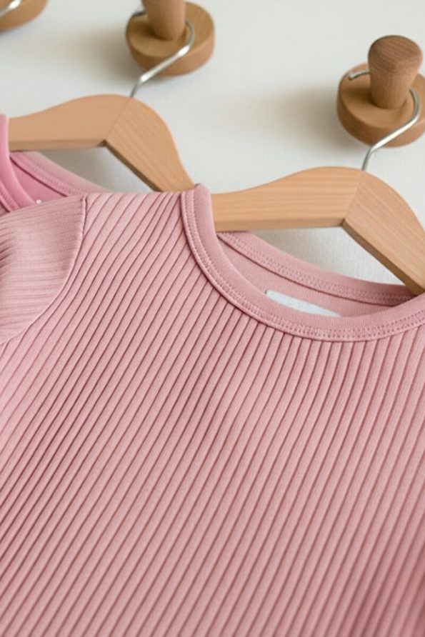 Lindakids Ribbed Cotton Long Sleeve Snapsuit Set for Babies - Pink