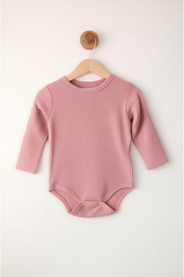 Lindakids Ribbed Cotton Long Sleeve Snapsuit Set for Babies - Pink
