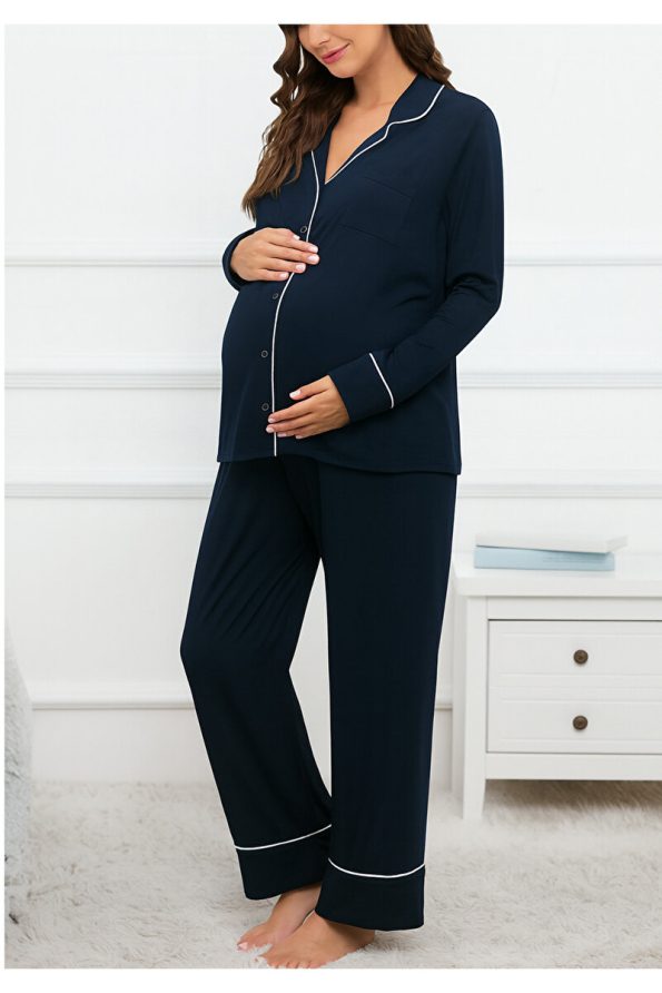 Miss World Lissa Button-Up Long Sleeve Comfortable Maternity and Nursing Pajama Set