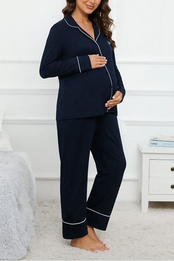 Miss World Lissa Button-Up Long Sleeve Comfortable Maternity and Nursing Pajama Set