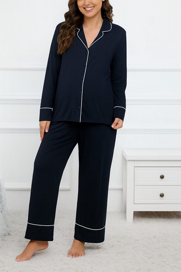 Miss World Lissa Button-Up Long Sleeve Comfortable Maternity and Nursing Pajama Set