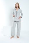 Miss World Lissa Front Button Adjustable Waist Ruffled Sleeve and Hem Maternity and Nursing Pajama Set