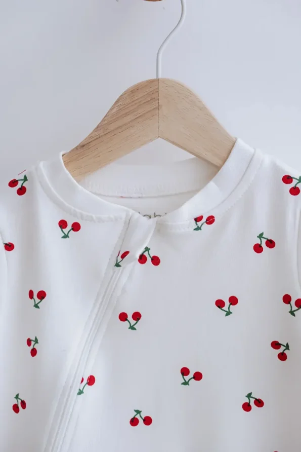 Lilabio Long Sleeve Zippered Baby Romper Cherry Pattern