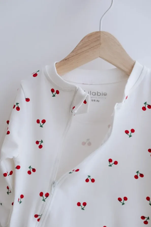Lilabio Long Sleeve Zippered Baby Romper Cherry Pattern