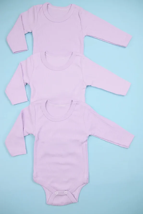 Lindakids 100% Cotton Long Sleeve Snap Bodysuit Set in Lilac