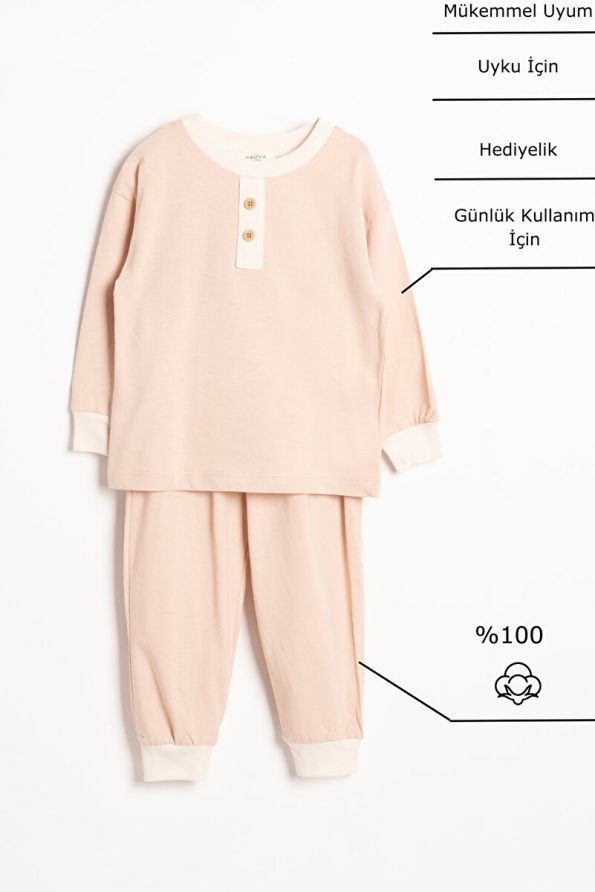 Vauva Seasonal Pajama Set Long Sleeve Button Detail for Boys and Girls