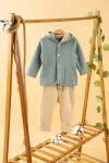 Trendy Blue Hooded Cotton Two-Piece Set for Kids