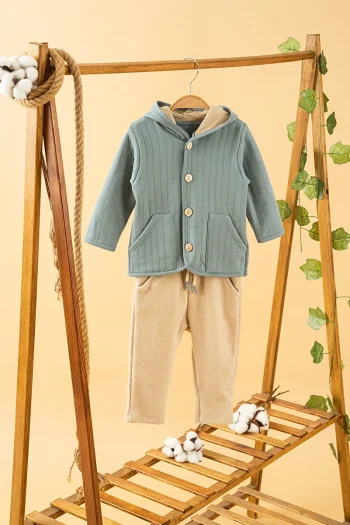 Trendy Blue Hooded Cotton Two-Piece Set for Kids