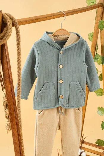 Trendy Blue Hooded Cotton Two-Piece Set for Kids