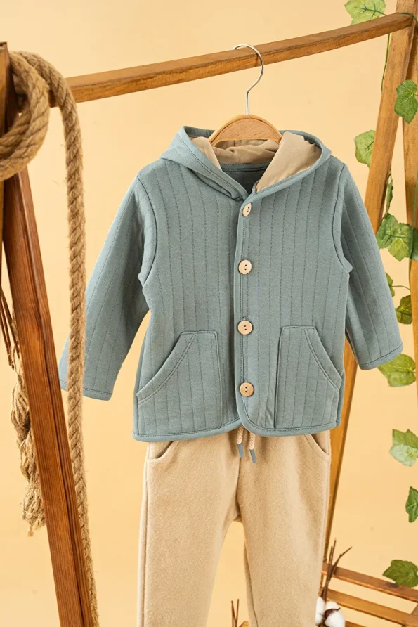 Trendy Blue Hooded Cotton Two-Piece Set for Kids