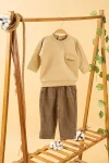 Trendy Brown Cotton Sweatpants Set for Kids