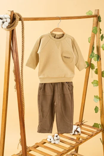Trendy Brown Cotton Sweatpants Set for Kids