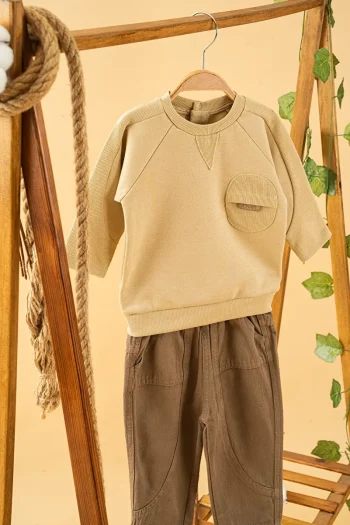Trendy Brown Cotton Sweatpants Set for Kids